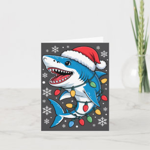 Christmas Shark Santa Hat Wrapped Lights Holiday S Card