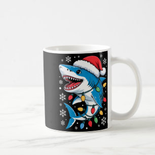 Christmas Shark Santa Hat Wrapped Lights Holiday S Coffee Mug