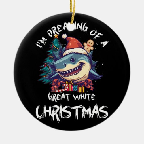 Christmas Shark Santa Hat Xmas Santa Jaws Funny Sh Ceramic Ornament