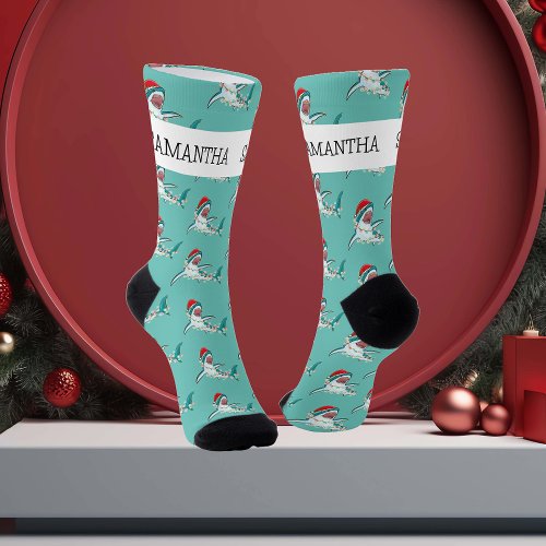 Christmas Shark Santa Jaws Personalized name Socks