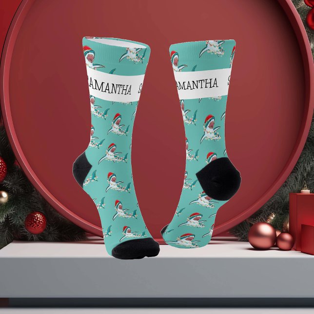 Christmas Shark Santa Jaws Personalized name Socks (Creator Uploaded)