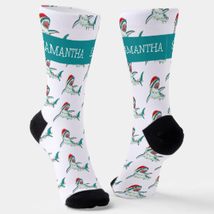 Christmas Shark Santa Jaws Personalized name Socks