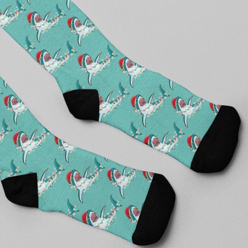 Christmas Shark Santa Jaws  Socks