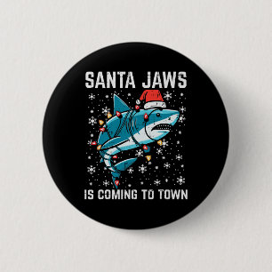 Christmas Shark Santa Jaws Xmas Men Boys Kids Yout Button