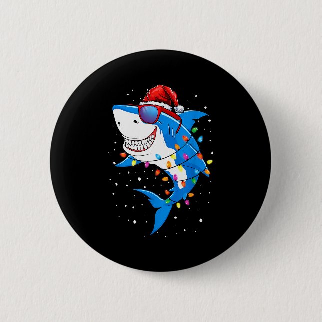 Christmas Shark Shirt Xmas Funny Santa Shark  Button (Front)