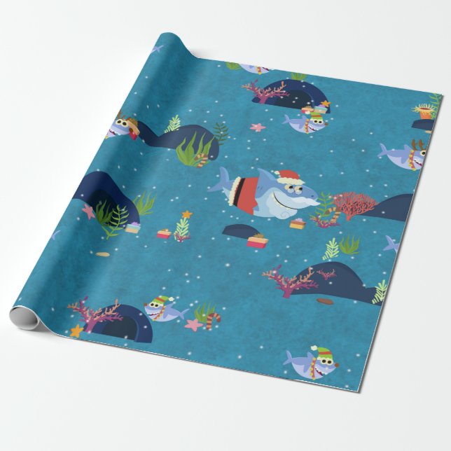 Christmas Shark Wrapping Paper (Unrolled)