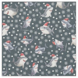 Christmas Sharks &amp; Snowflakes on Dark Gray-Blue Fabric