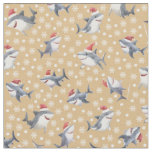 Christmas Sharks &amp; Snowflakes on Light Orange Fabric