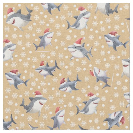 Christmas Sharks & Snowflakes on Light Orange Fabric