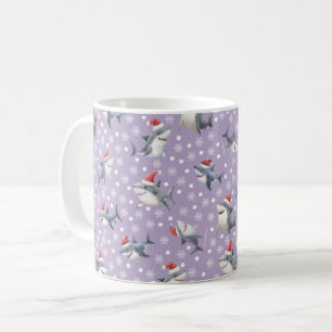Christmas Sharks & Snowflakes on Light Purple Coffee Mug