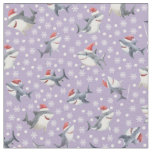 Christmas Sharks &amp; Snowflakes on Light Purple Fabric