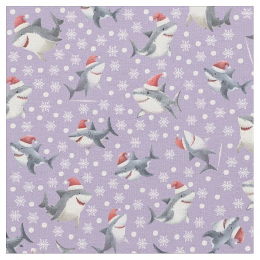 Christmas Sharks & Snowflakes on Light Purple Fabric