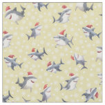 Christmas Sharks &amp; Snowflakes on Light Yellow Fabric