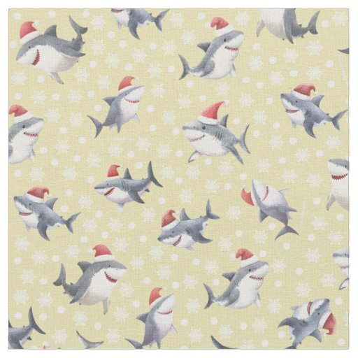 Christmas Sharks & Snowflakes on Light Yellow Fabric