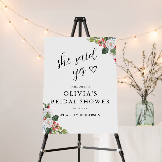 Christmas She Said Yes Bridal Shower Welcome Sign (In Situ (Stand))