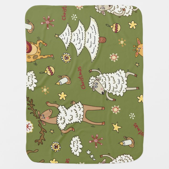 Christmas Sheep: Animal Vintage Illustration. Baby Blanket (Front)