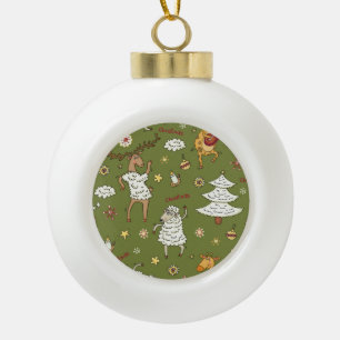 Christmas Sheep: Animal Vintage Illustration. Ceramic Ball Christmas Ornament