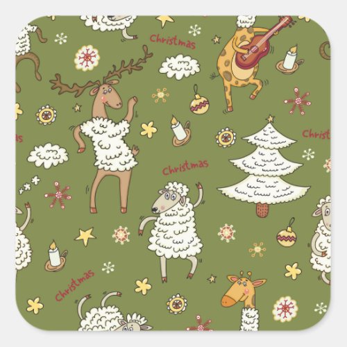 Christmas Sheep Animal Vintage Illustration Square Sticker