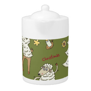 Christmas Sheep: Animal Vintage Illustration. Teapot