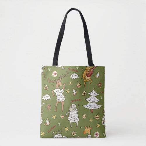 Christmas Sheep Animal Vintage Illustration Tote Bag
