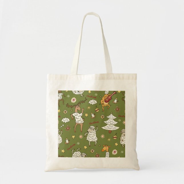Christmas Sheep: Animal Vintage Illustration. Tote Bag (Front)
