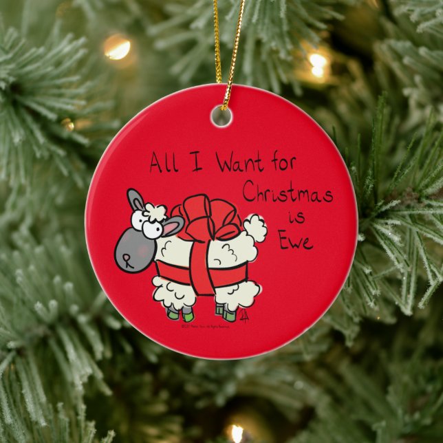 Christmas Sheep Kids Cartoon Ceramic Ornament (Tree)