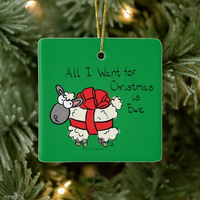 Christmas Sheep Kids Cartoon Ceramic Ornament (Tree)