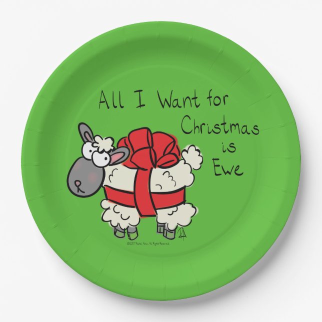 Christmas Sheep Kids Cartoon Paper Plates (Front)