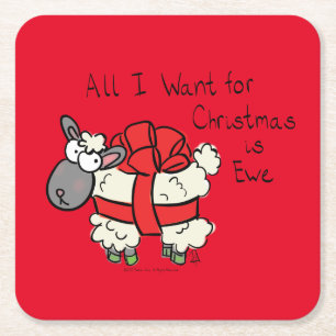 Christmas Sheep Kids Cartoon Square Paper Coaster