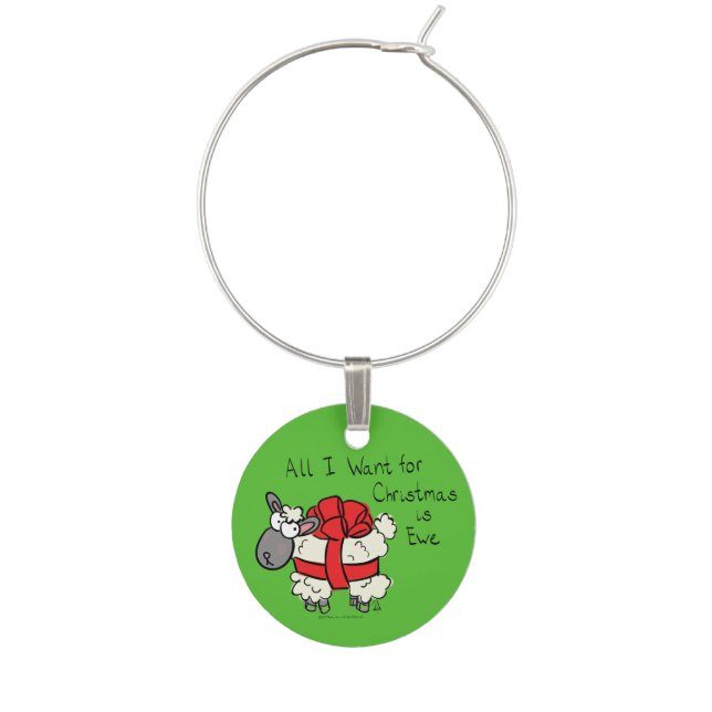Christmas Sheep Kids Cartoon Wine Charm (Front)