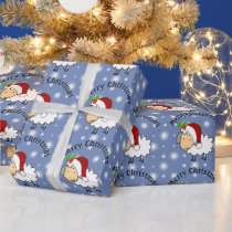 Christmas Sheep Wearing A Santa Hat Wrapping Paper