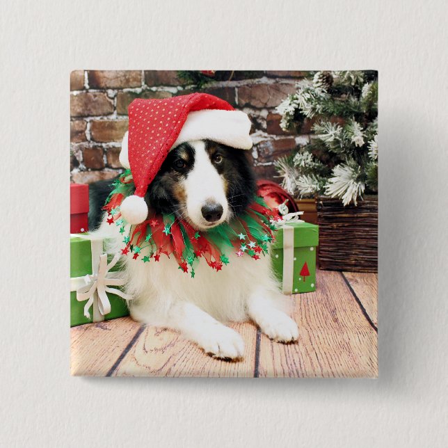 Christmas - Sheltie - Bandit Button (Front)