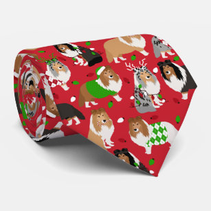 Christmas Sheltie Shetland Sheepdog Neck Tie