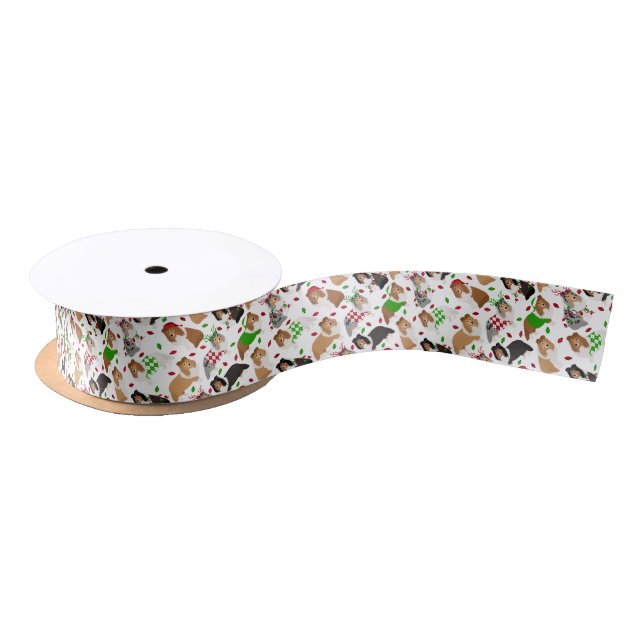 Christmas Sheltie Shetland Sheepdog Satin Ribbon (Spool)