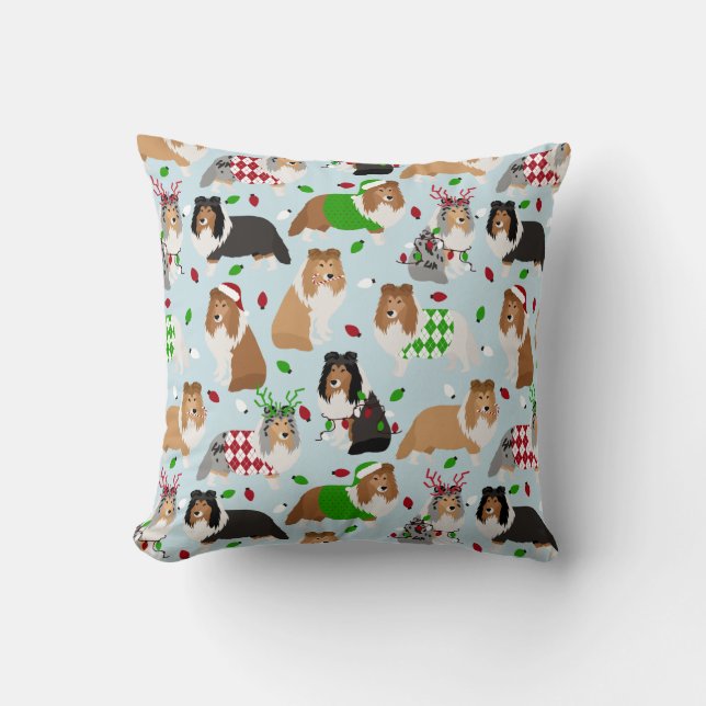 Christmas Sheltie Shetland Sheepdog Throw Pillow (Front)