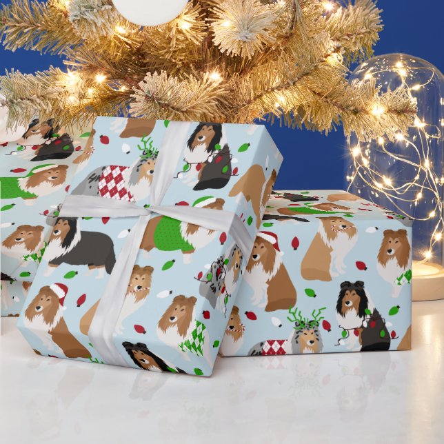 Christmas Sheltie Shetland Sheepdog Wrapping Paper (Holidays)