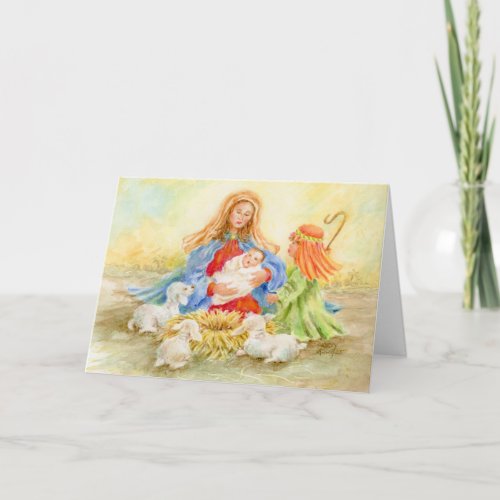Christmas Shepherd Boy Visits Mary and Jesus Card