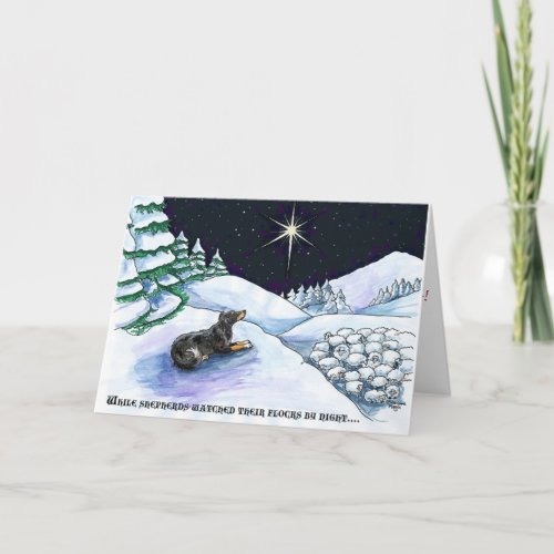 Christmas shepherd watches flocks by night holiday card