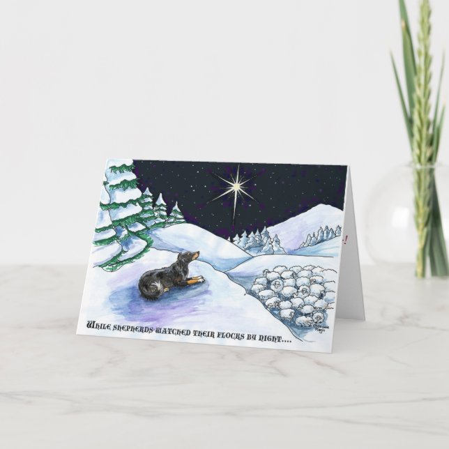 Christmas shepherd watches flocks by night holiday card (Front)