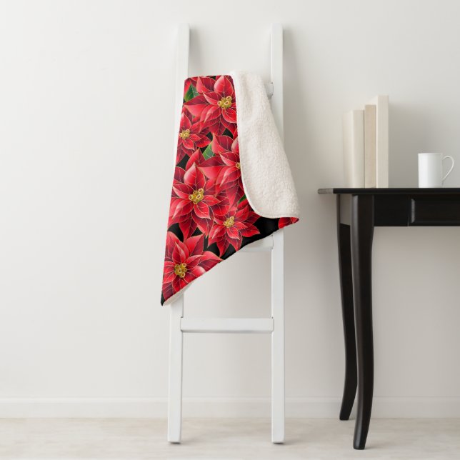 Christmas Sherpa Blanket-Large-Red Poinsettia's Blanket (In Situ)