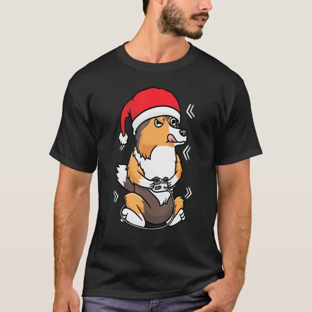 Christmas Shetland Sheepdog Sheltie Dog Gamer Vide T-Shirt (Front)