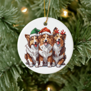 Christmas Shetland Sheepdogs Ceramic Ornament
