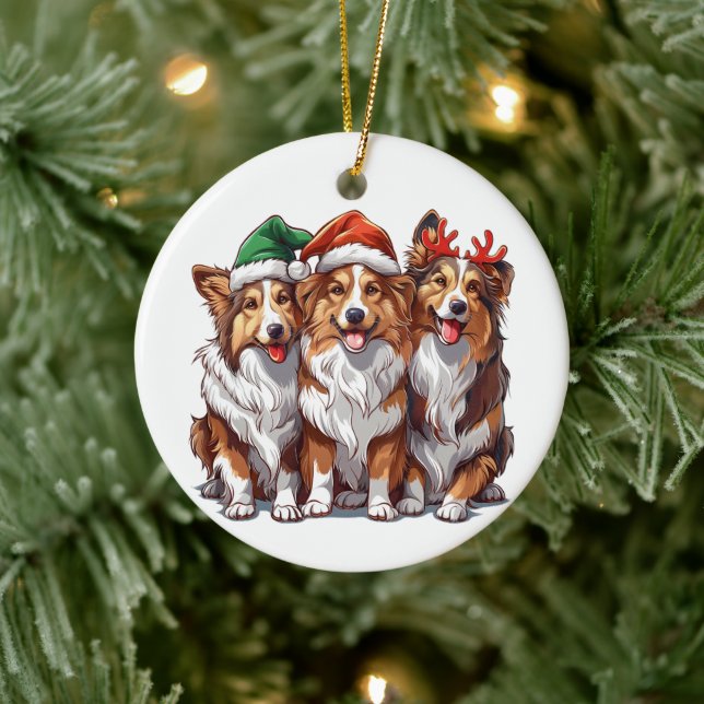 Christmas Shetland Sheepdogs Ceramic Ornament (Tree)