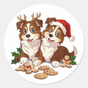 Christmas Shetland Sheepdogs Classic Round Sticker