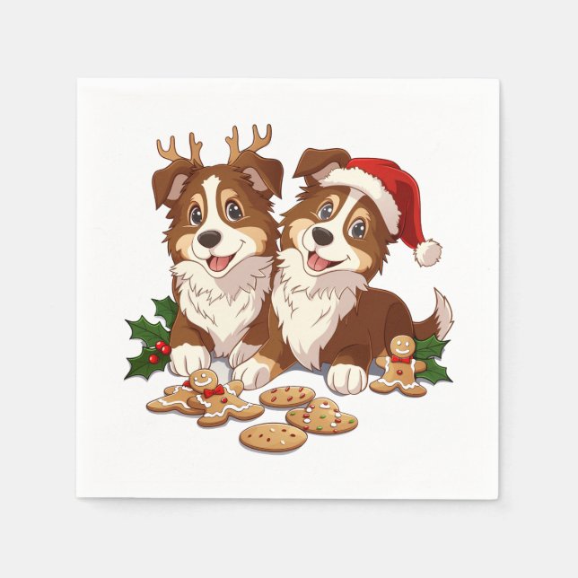 Christmas Shetland Sheepdogs Napkins (Front)