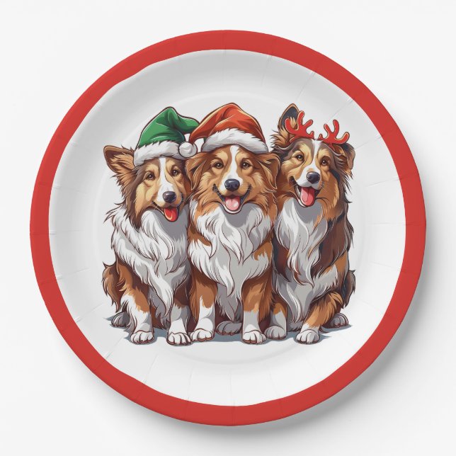 Christmas Shetland Sheepdogs Paper Plates (Front)