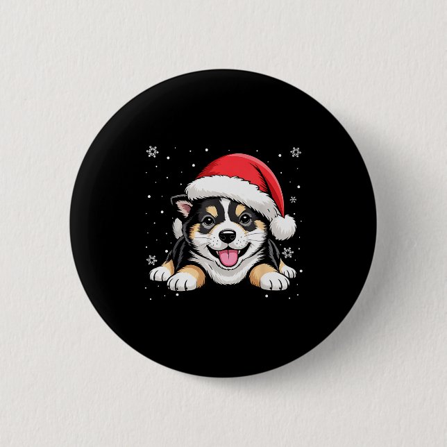 Christmas Shiba Inu Dog Wearing Santa Hat Pet Anim Button (Front)
