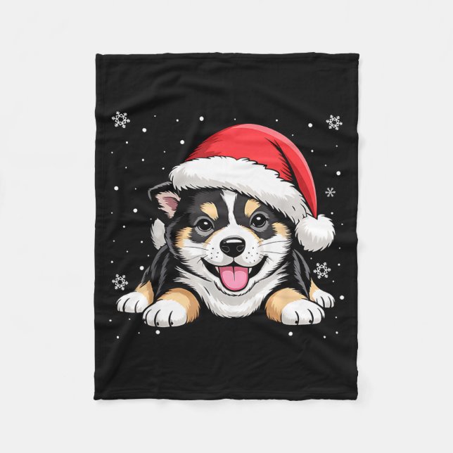 Christmas Shiba Inu Dog Wearing Santa Hat Pet Anim Fleece Blanket (Front)