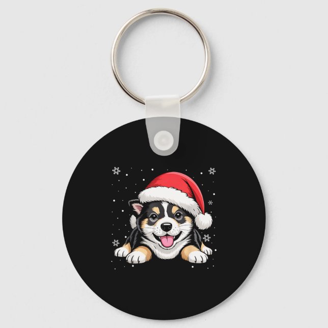 Christmas Shiba Inu Dog Wearing Santa Hat Pet Anim Keychain (Front)
