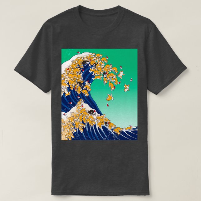 Christmas Shiba Inu in Great Wave  T-Shirt (Design Front)